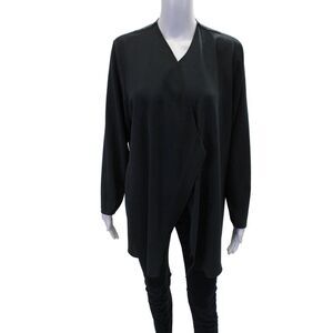 Emmelle Womens Textured Long Sleeve Lined Open Front Blouse Gray Size S